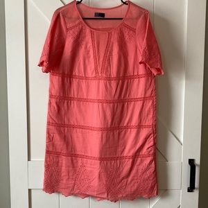 Coral Cotton Shift Dress